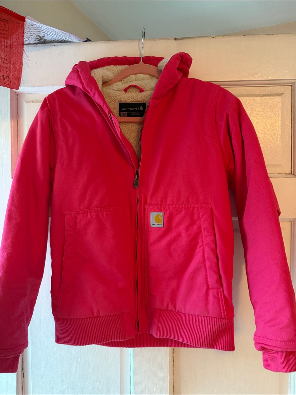 Girls Carhartt Hot Pink Sherpa-Lined Hooded Work Jacket